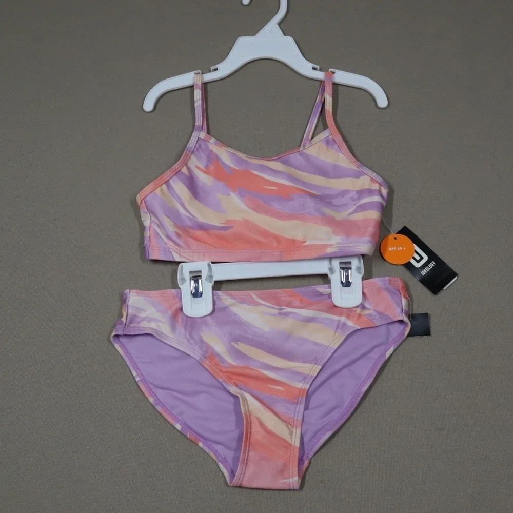 Ideology Big Girls Brushstroke Bikini, Sleeveless 2 Pc Swimsuit - Pink - Size‎ M